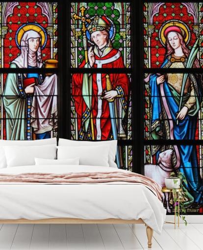 Colourful Saints Stained Glass Window Wallpaper