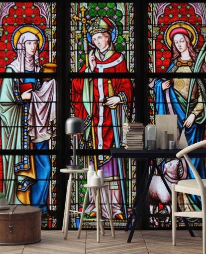 Papel pintado de vidrieras coloridas de santos