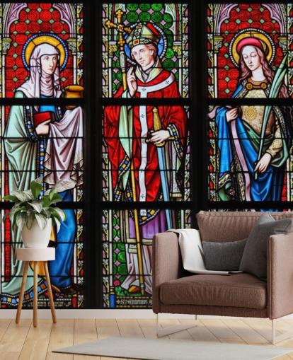 Colourful Saints Stained Glass Window Wallpaper