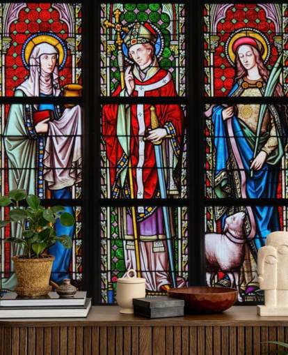 Colourful Saints Stained Glass Window Wallpaper