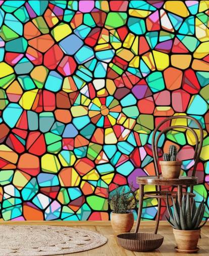 Kleurrijk geometrisch glas-in-lood raam 