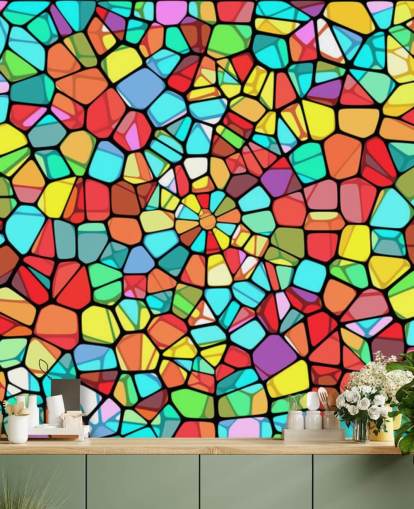 Kleurrijk geometrisch glas-in-lood raam 