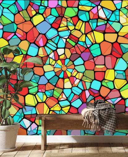 Fargerikt geometrisk glassmaleri 