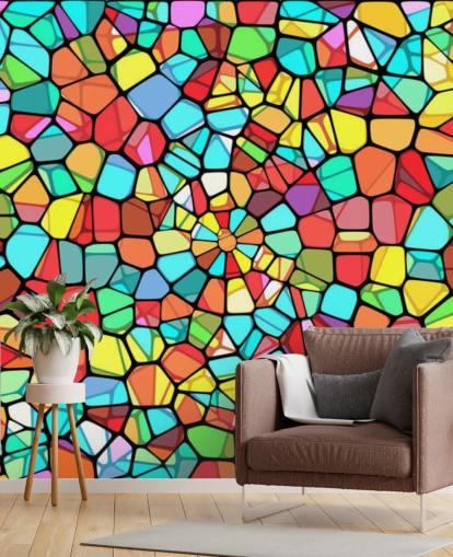 Kleurrijk geometrisch glas-in-lood raam 