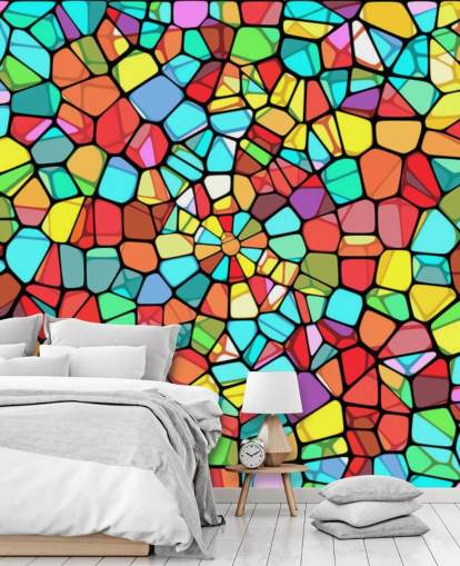 Fargerikt geometrisk glassmaleri 