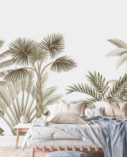 décoration murale très subtile jungle illustrée marron sur fond blanc décoration murale très subtile jungle illustrée marron sur fond blanc