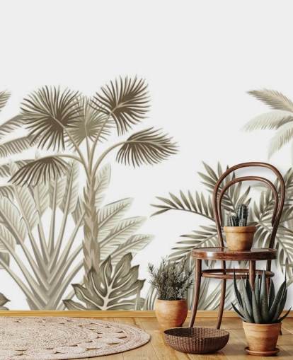 décoration murale très subtile jungle illustrée marron sur fond blanc