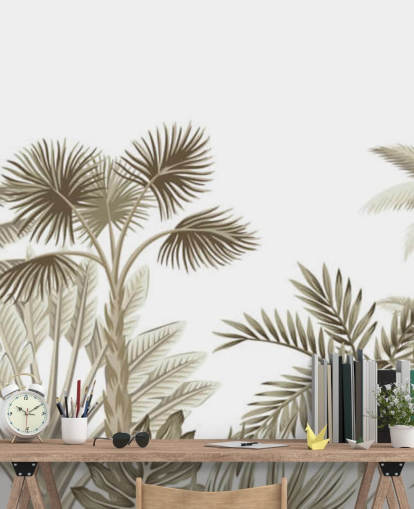 décoration murale très subtile jungle illustrée marron sur fond blanc