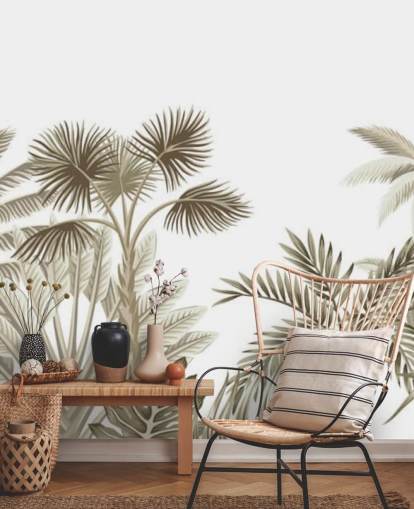 décoration murale très subtile jungle illustrée marron sur fond blanc