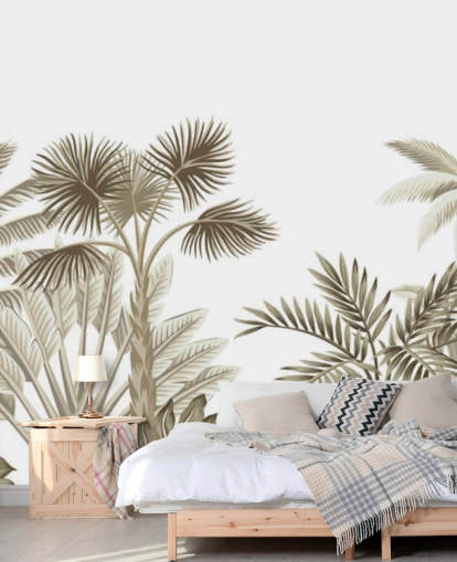 décoration murale très subtile jungle illustrée marron sur fond blanc