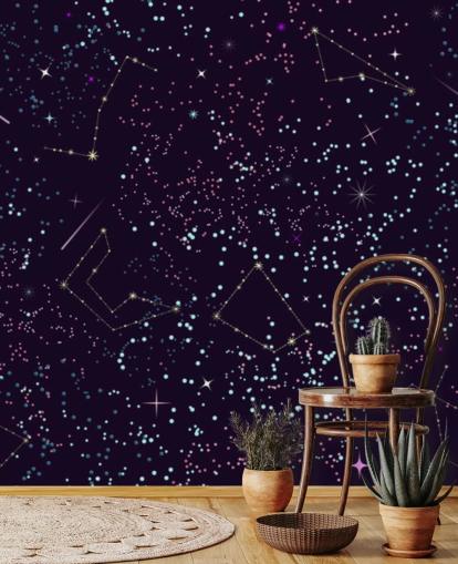 Papel pintado de estrellas y meteoros voladores