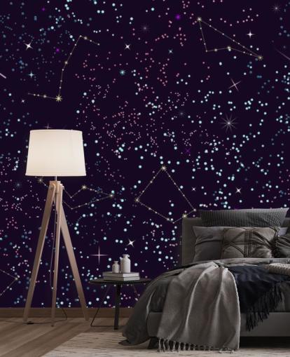 Papel pintado de estrellas y meteoros voladores