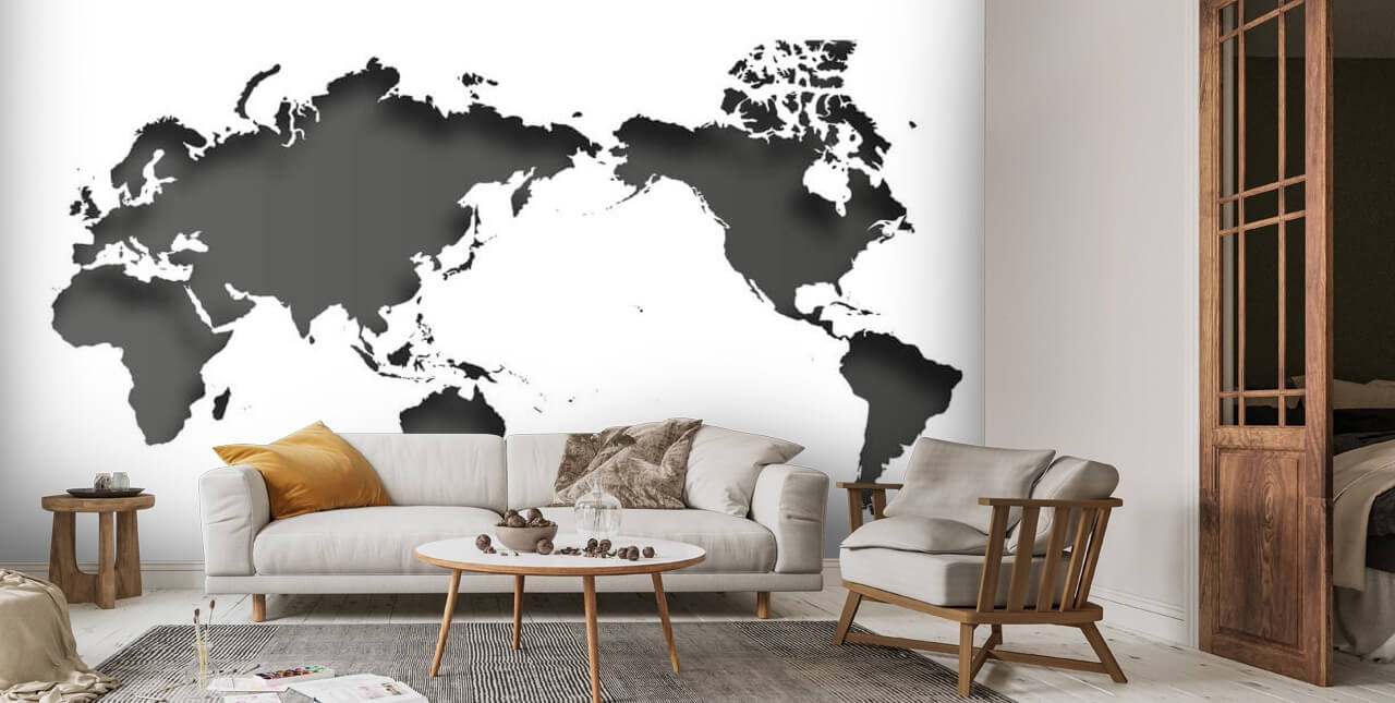 Black and White World Map Wallpaper Wallsauce US