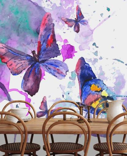 Purple Painted Butterflies Wall Mural