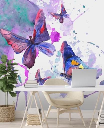 Purple Painted Butterflies Wall Mural Purple Painted Butterflies Wall Mural