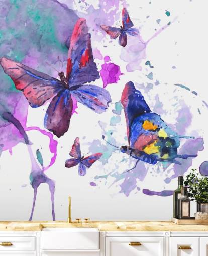 Purple Painted Butterflies Wall Mural