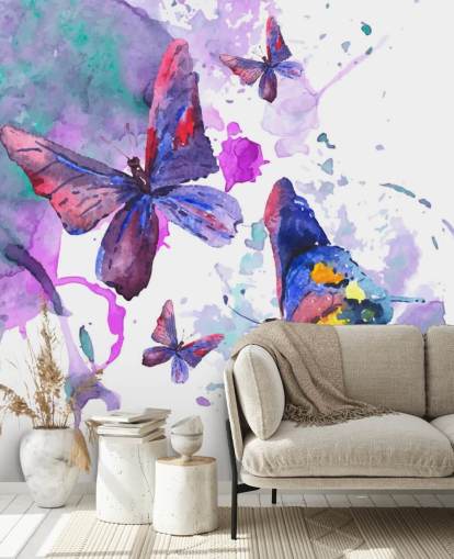 Purple Painted Butterflies Wall Mural