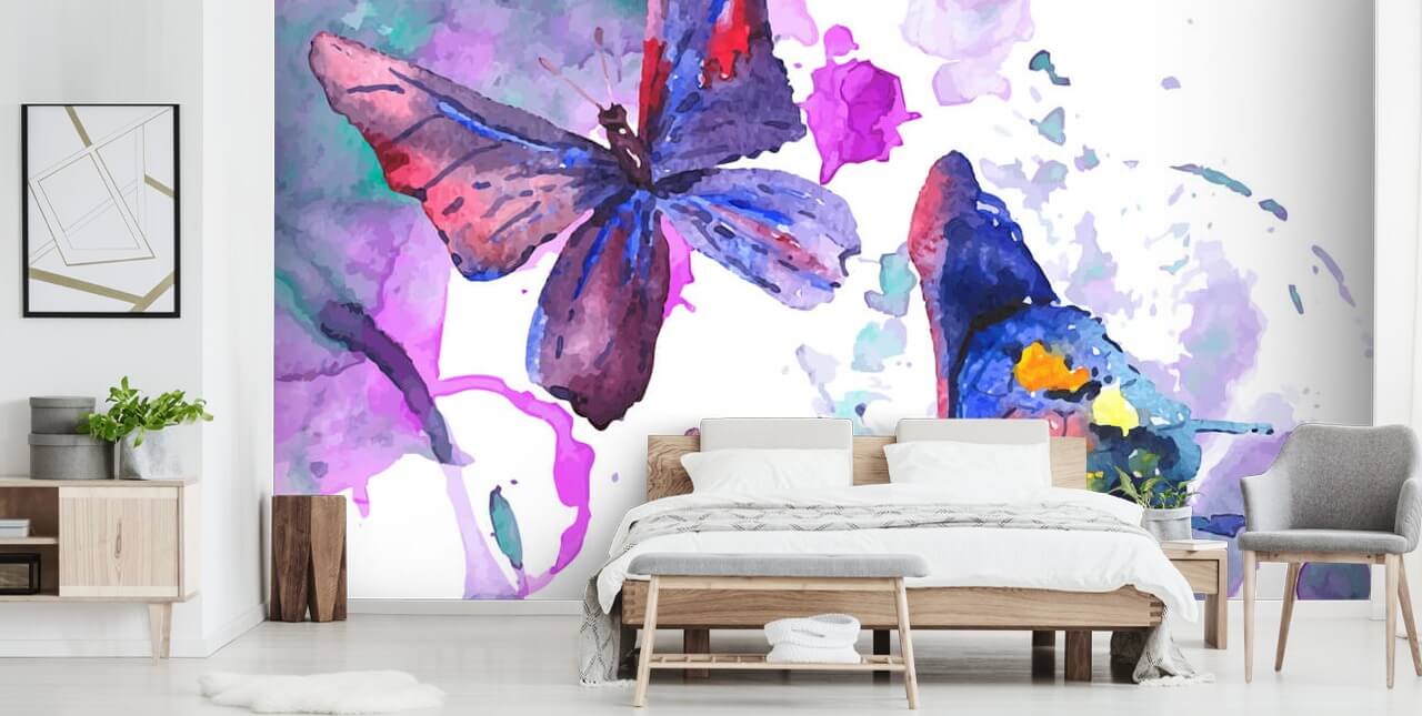 Décoration murale papillons peints en violet