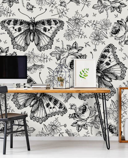 Black and White Butterflies Wallpaper