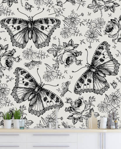 Papel de Parede de Borboletas Preto