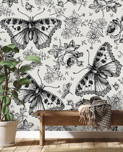 Papier Peint Papillons Noir et Blanc Papier Peint Papillons Noir et Blanc