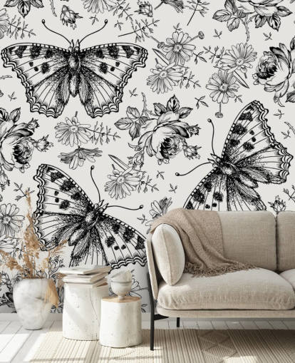 Papel de Parede de Borboletas Preto