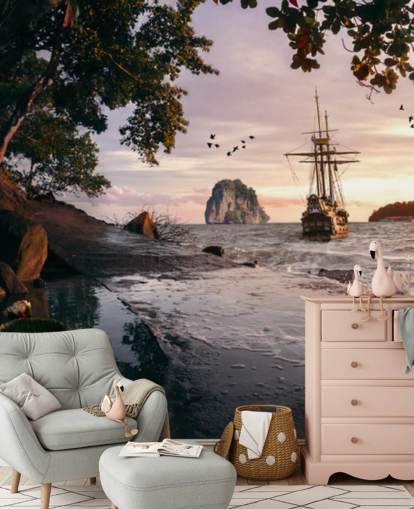 pirate ship on coast wallpaper