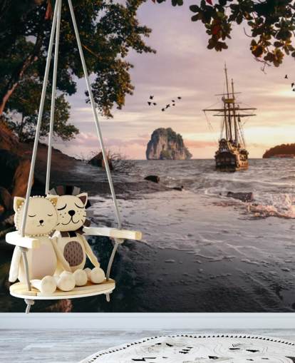 piratenschip op kust behang piratenschip op kust behang