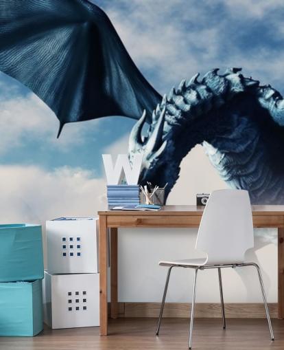 fond d'écran dragon bleu parmi les montagnes enneigées