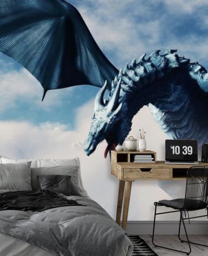 fond d'écran dragon bleu parmi les montagnes enneigées