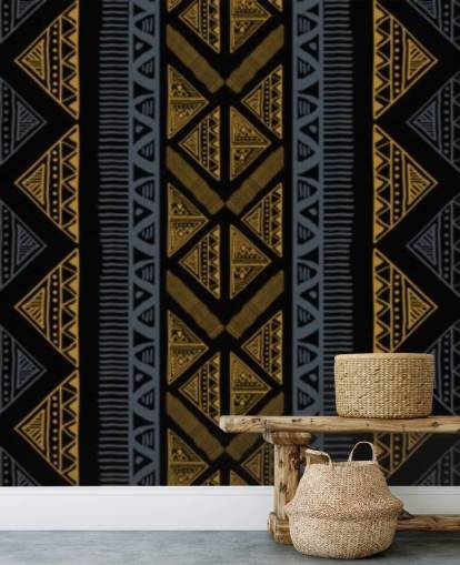 papel de parede padrão tribal azul escuro e ocre