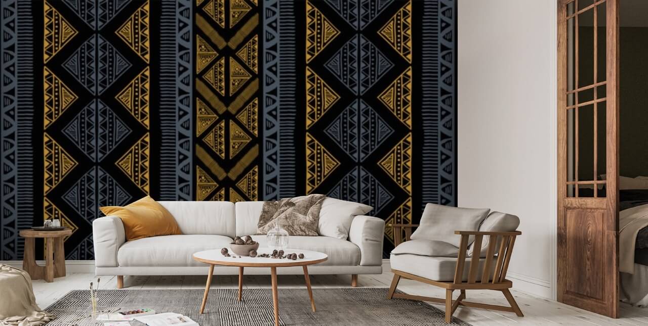 Ochre and Navy Pattern Wallpaper Wallsauce UK