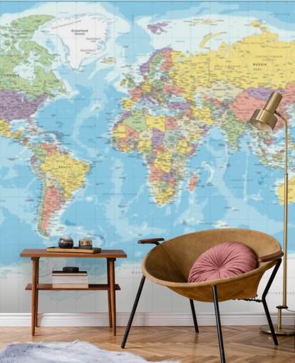 colorful europe centered world map wallpaper