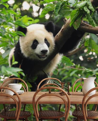 young panda climbing tree wallpaper