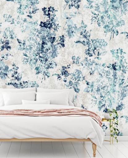 Papier Peint Floral Bleu