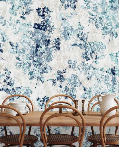 Papel de parede floral impresso azul