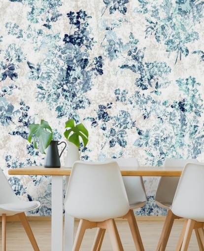 Blue Printed Floral Wallpaper Blue Printed Floral Wallpaper