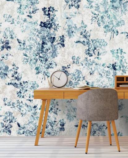 Blue Printed Floral Wallpaper