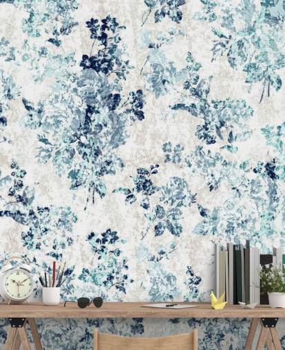 Blue Printed Floral Wallpaper