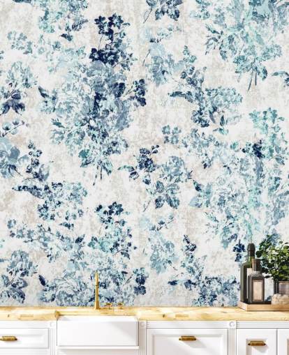 Papier Peint Floral Bleu