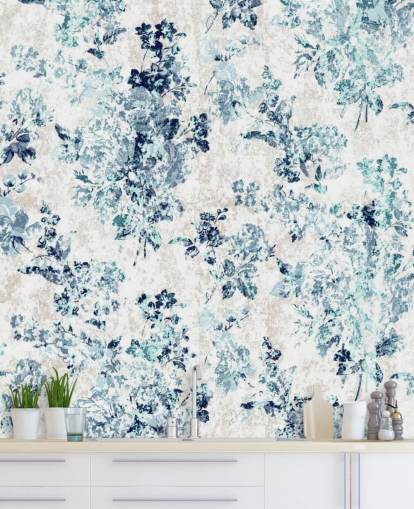 Papel pintado floral estampado azul