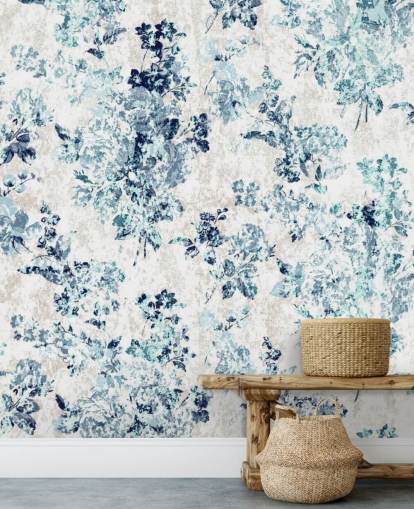 Papel de parede floral impresso azul Papel de parede floral impresso azul