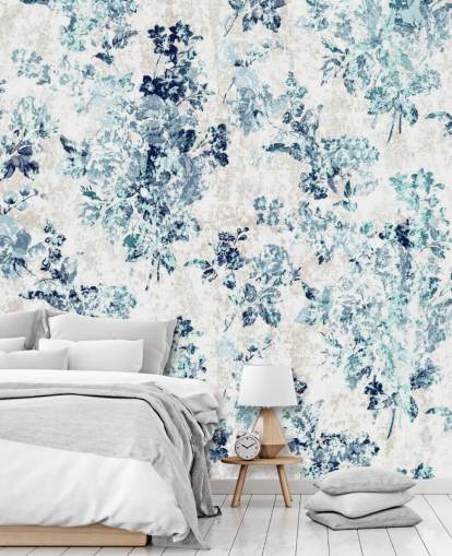 Blue Printed Floral Wallpaper