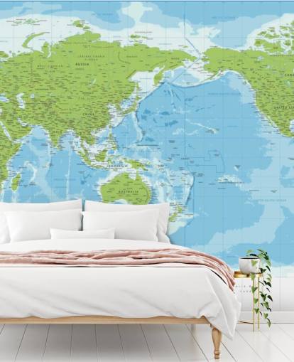 Classic Blue and Green World Map Wall Mural Classic Blue and Green World Map Wall Mural