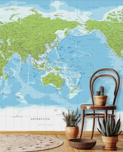 Classic Blue and Green World Map Wall Mural