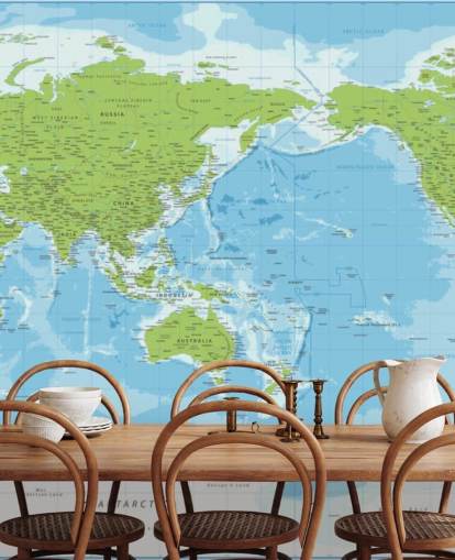 Classic Blue and Green World Map Wall Mural