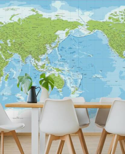 Decorazione murale classica con mappa del mondo blu e verde