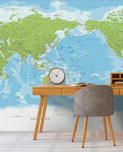 Classic Blue and Green World Map Wall Mural