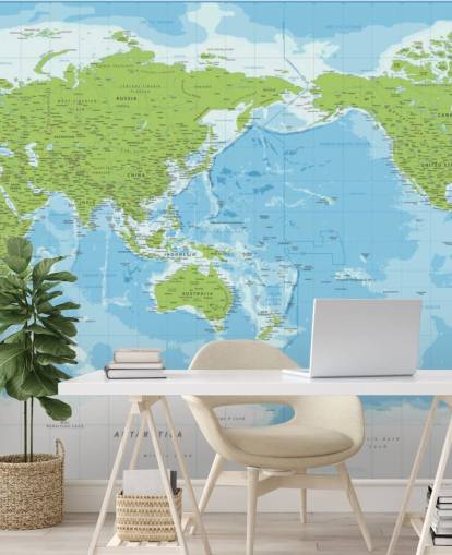 Classic Blue and Green World Map Wall Mural