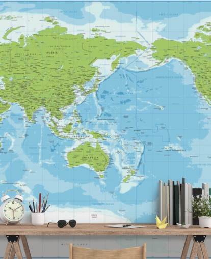 Classic Blue and Green World Map Wall Mural Classic Blue and Green World Map Wall Mural